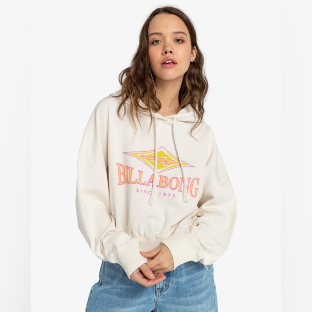 NWT Billabong All Time Fleece Hoodie Pullover Cropped Boxy Surfer Women’s XS / 6